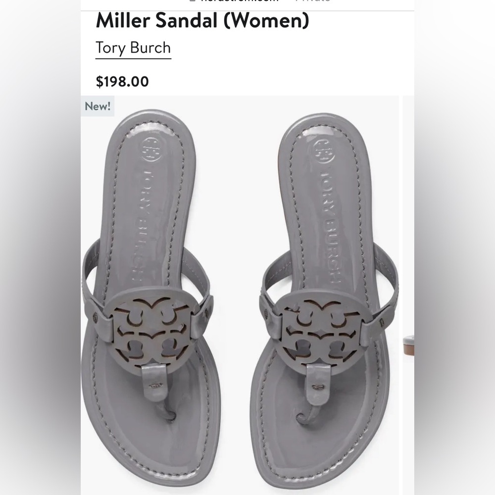 Tory Burch miller sandals Malta Gray Patent  size 8.5